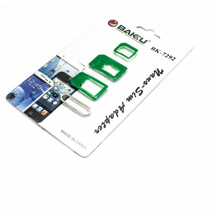 Перехідник для SIM карт BAKKU BK-7292  3 в 1, micro-nano, micro-sim, nano-sim, Green, Plastic [BK-7262]