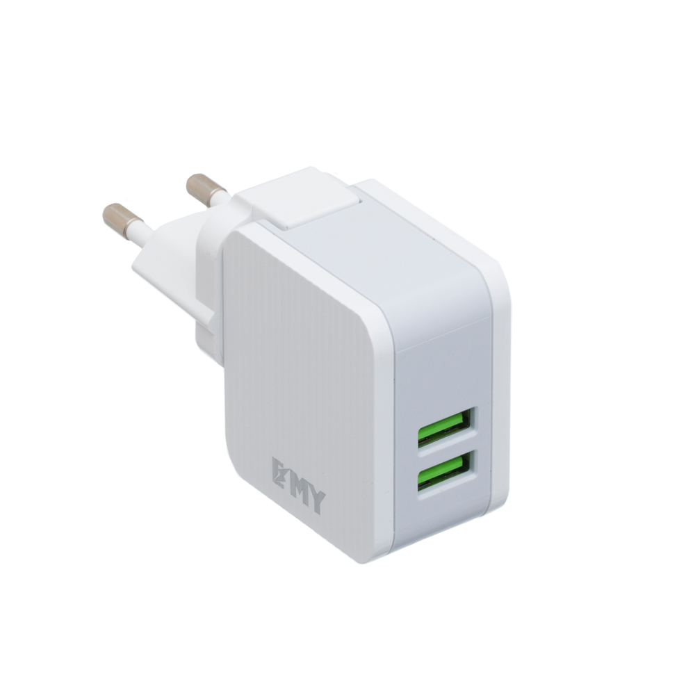 Сетевое зарядное устройство EMY MY-A203, 2 x USB, 5V/12W, Output: 5V/2.4A, White + Micro-Usb Cable