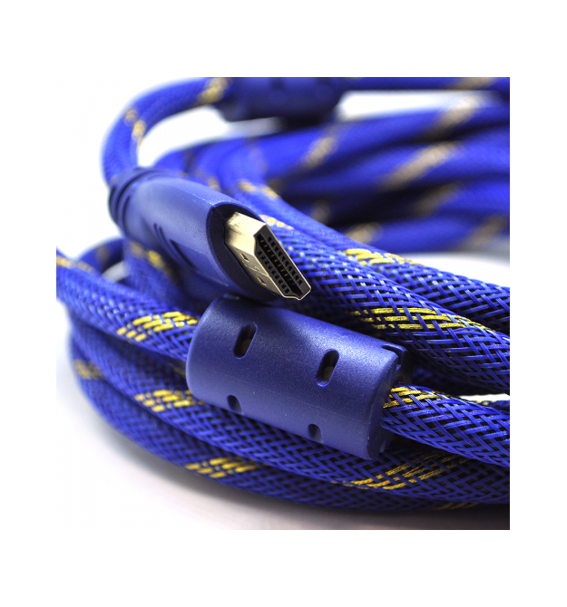 Кабель HDMI-HDMI 5.0m, v1.4, OD-8.0mm, 2 фильтра, Blue/Gold [6919]