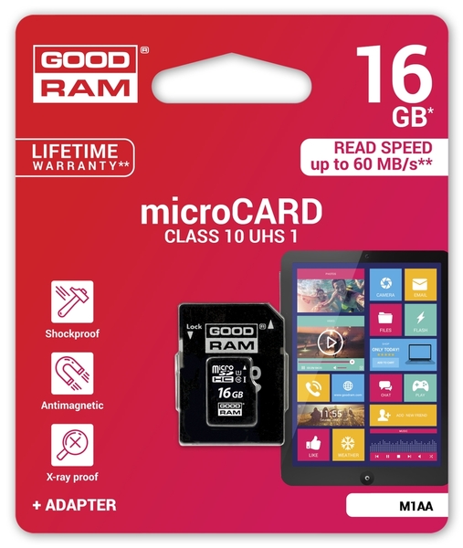 Карта памяти Goodram microSDHC 16GB Class 10 UHS I + adapter
