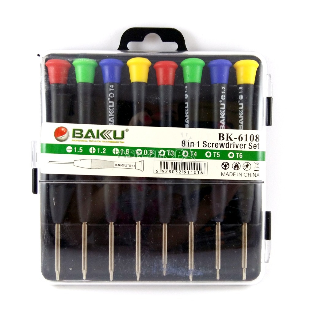 Отвёртка из набора BAKKU BK-6108 (Torx T-3, T-4, T-5, T-6, Крест +1.2мм, +1.5мм, Шлиц -1.5мм), Box [BK-6108]