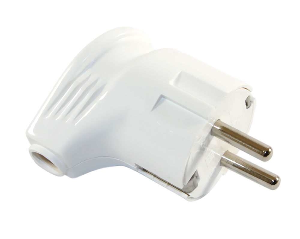 Вилка с заземлением угловая, 16A 250V, A105, White A105